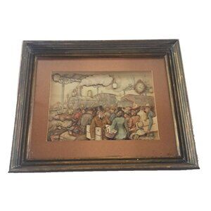 Vintage Anton Pieck 3D Shadow Box Paper Picture Holiday Train Station 9.5x8